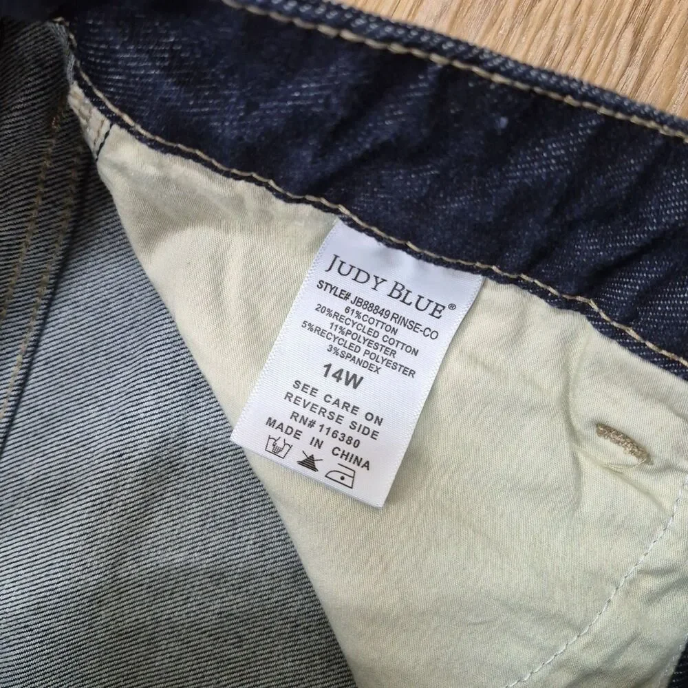 Judy Blue Retro Wide Leg Jeans Womens 14W Flared Hippie Stretch Denim 32x33